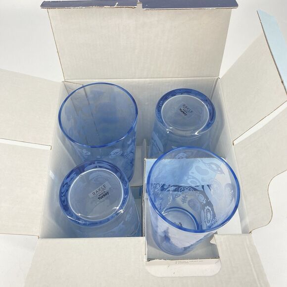 Set of 4 Rakle Refined Glassware Blue Glasses Easter Flower Spring 19 oz - Picture 4 of 4
